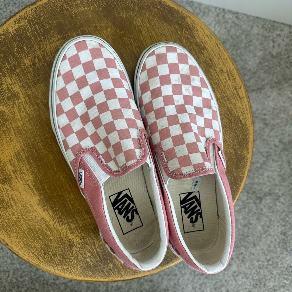 Vans Pink and White Checkered Slip-On Shoes